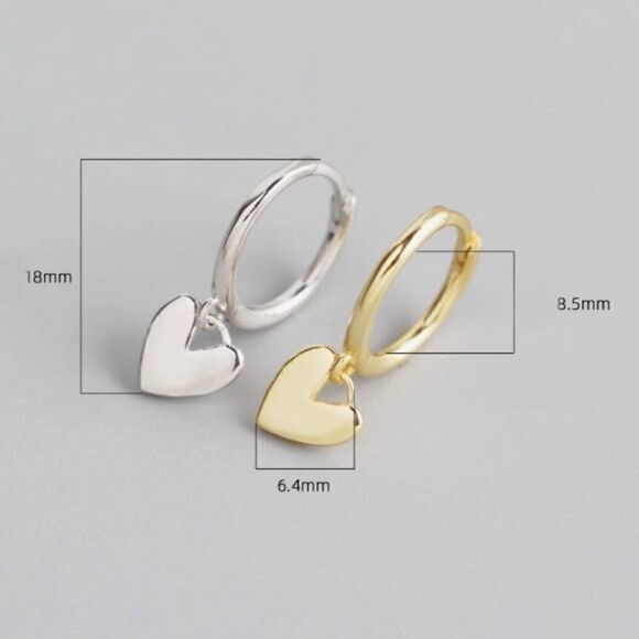 🎉HP🎉 925 Sterling / Gold Hoop Earrings Small Heart Charm Hoop Earrings - Picture 5 of 7